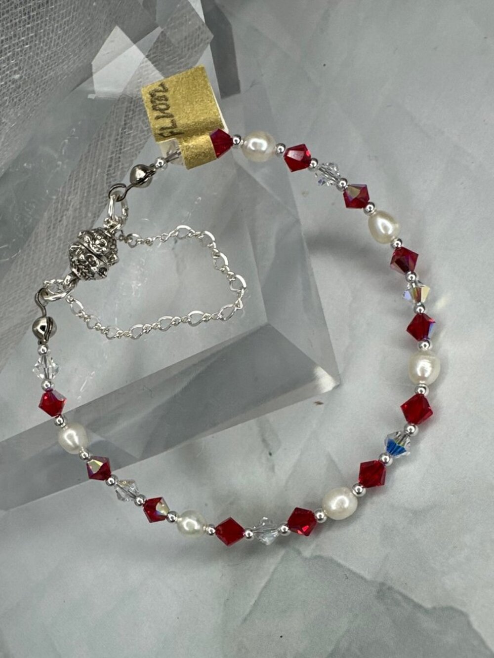 Artisan Swarovski Crystal & Fresh Water Pearl Bracelet Sterling Silver (FL1032)